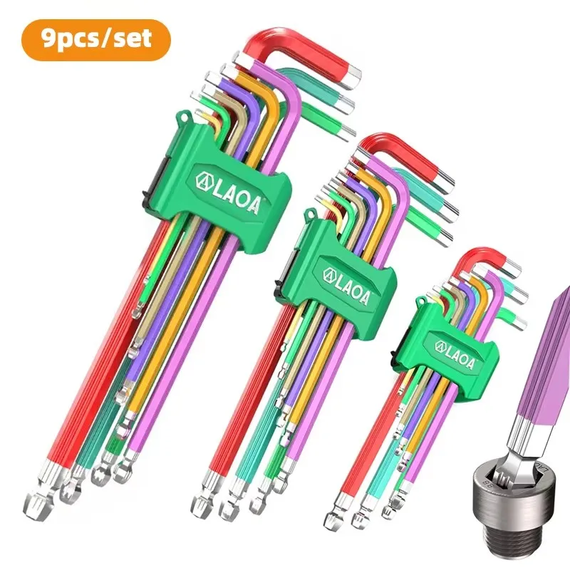 

LAOA Allen Key Set L Wrench Kit For Allen Screw 9PCS Long Arm Hex Key Set 1.5mm To 10mm Hexagon Spanner Hand Tools For Repair