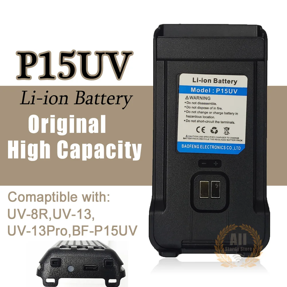 

Baofeng Battery P15UV USB Charging High Capacity for Radio P13UV UV999 Walkie Talkie Accessories, Extra Li-ion Battery