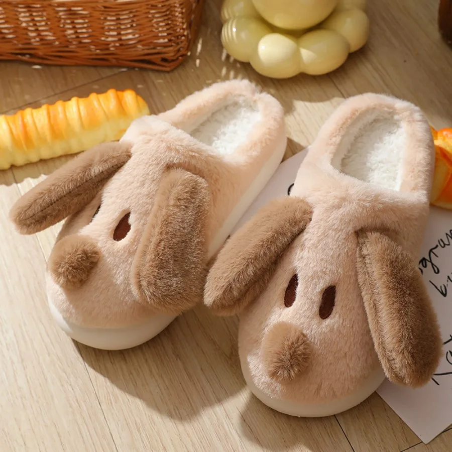 House Shoes Flat Big eyes dog Winter Warm Home Slipper Womens Cartoon Kawaii Plush Contton Indoor Funny Fuzzy Floor Female 2024