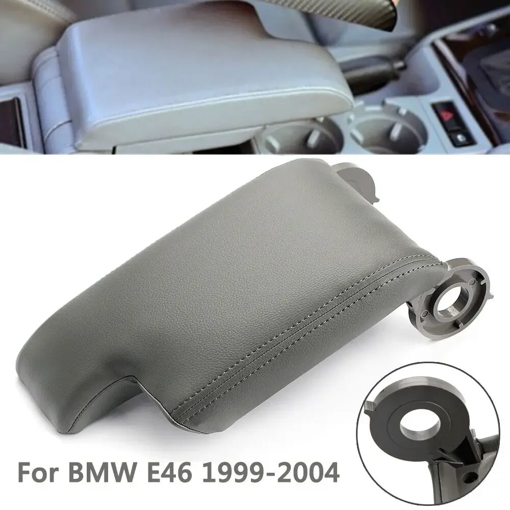 Gray Center Console Pad Handrail Box Lid Armrest Storage Cover Leather with Plate For BMW E46 1999 2000 2001 2002 2003 2004