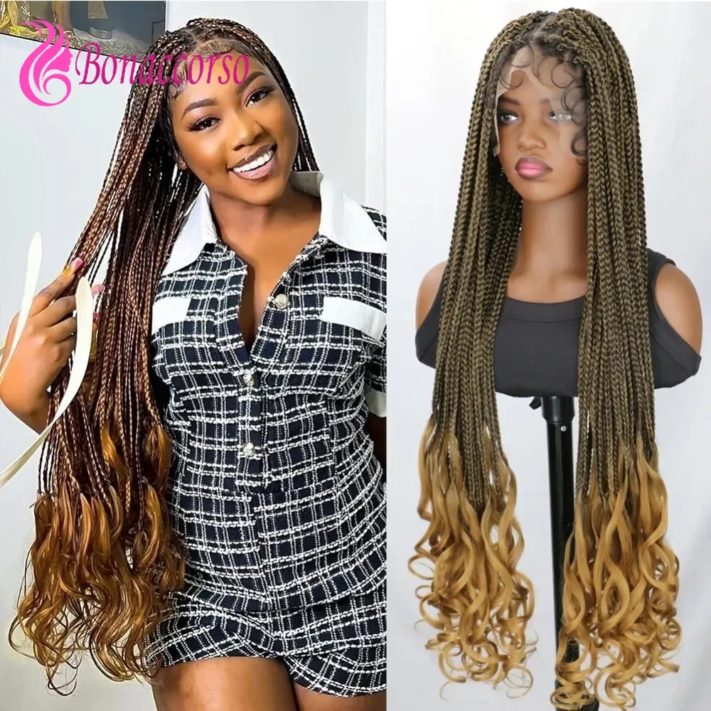 Box 32 Inch Full Lace Braided Tail Curl Wigs Synthetic Afro Dreadlocks For Black Women Crochet Hair 3x Twist Braids Wig Daily