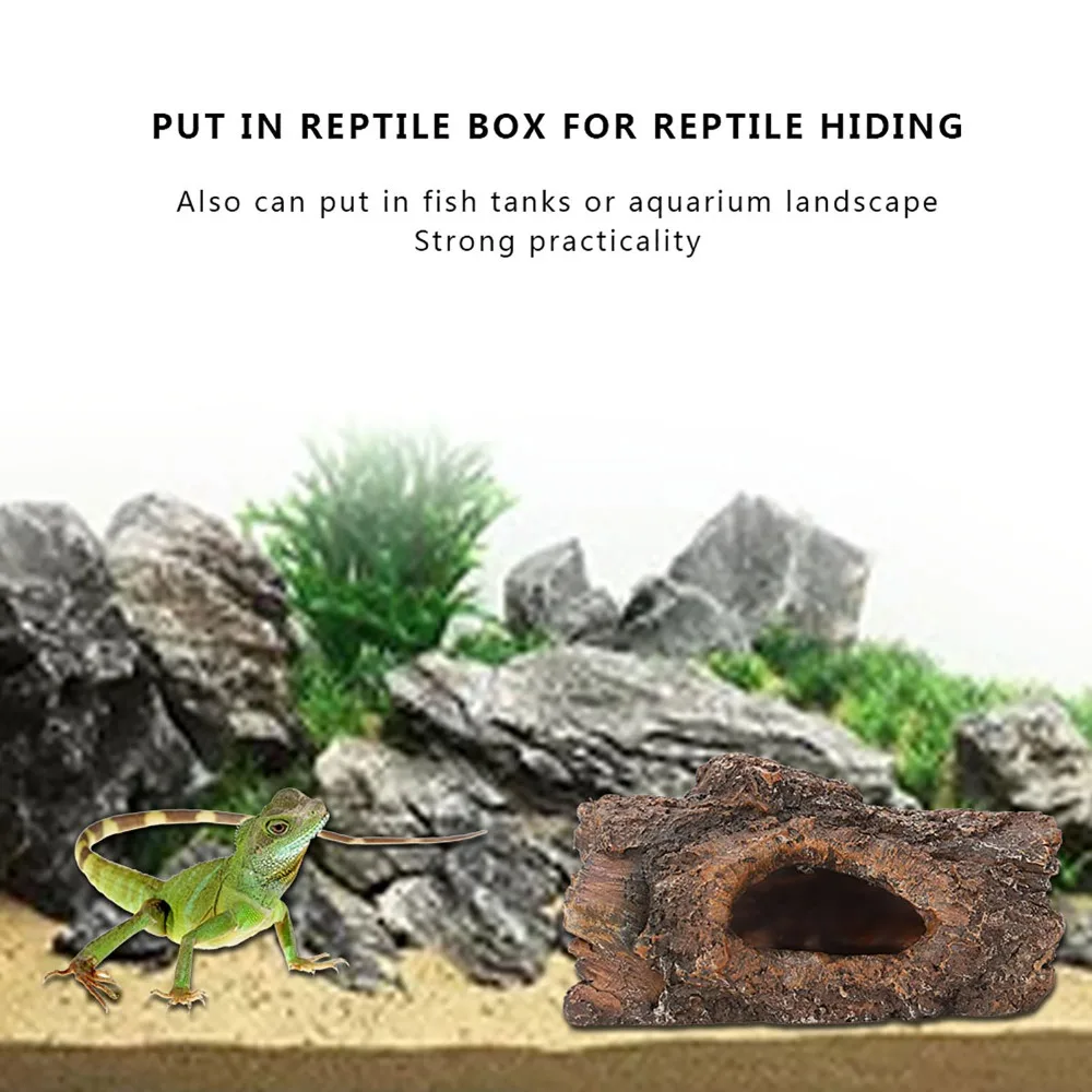 Resin Reptile Hide Cave Simulation Design Tree Bark Shape Amphibians Hide Cave Natural Texture Landscape Decor