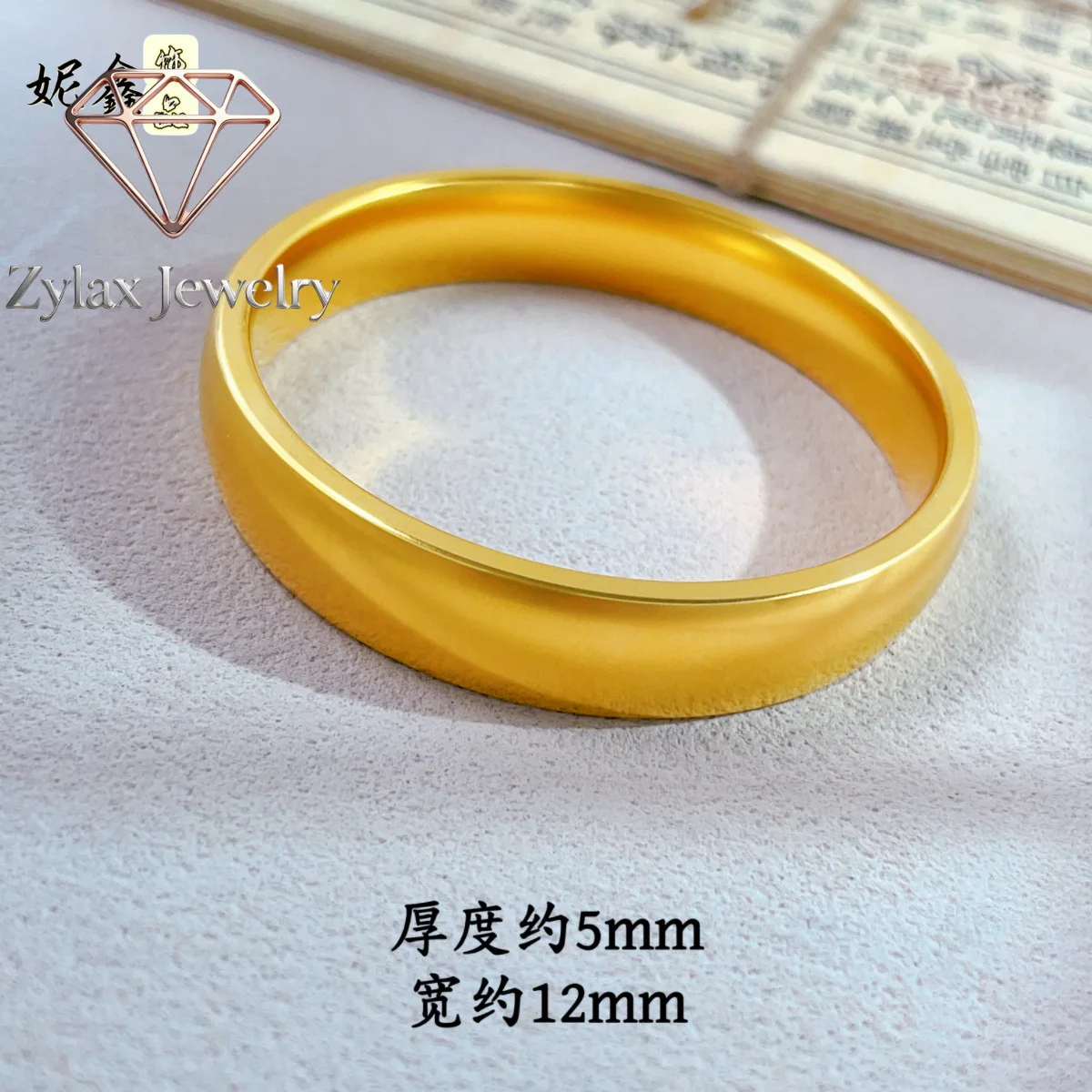 

Zylax Jewelry Thickened Tire Pattern Bangle Women's 24K Gold AU999 - Wrist-slimming tire pattern, heavy texture highlight, for p