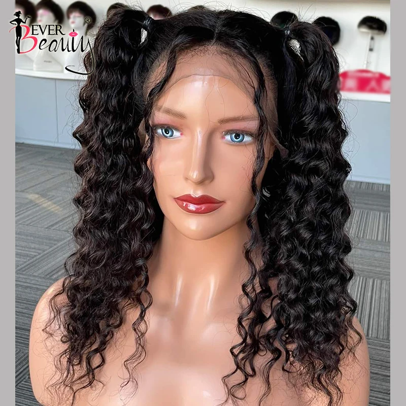 Pre Styled Deep Curly Wave 13x2 Lace Front Human Hair Wigs Brazilian Water Curly Wigs With Ponytail For Women Ever Beauty