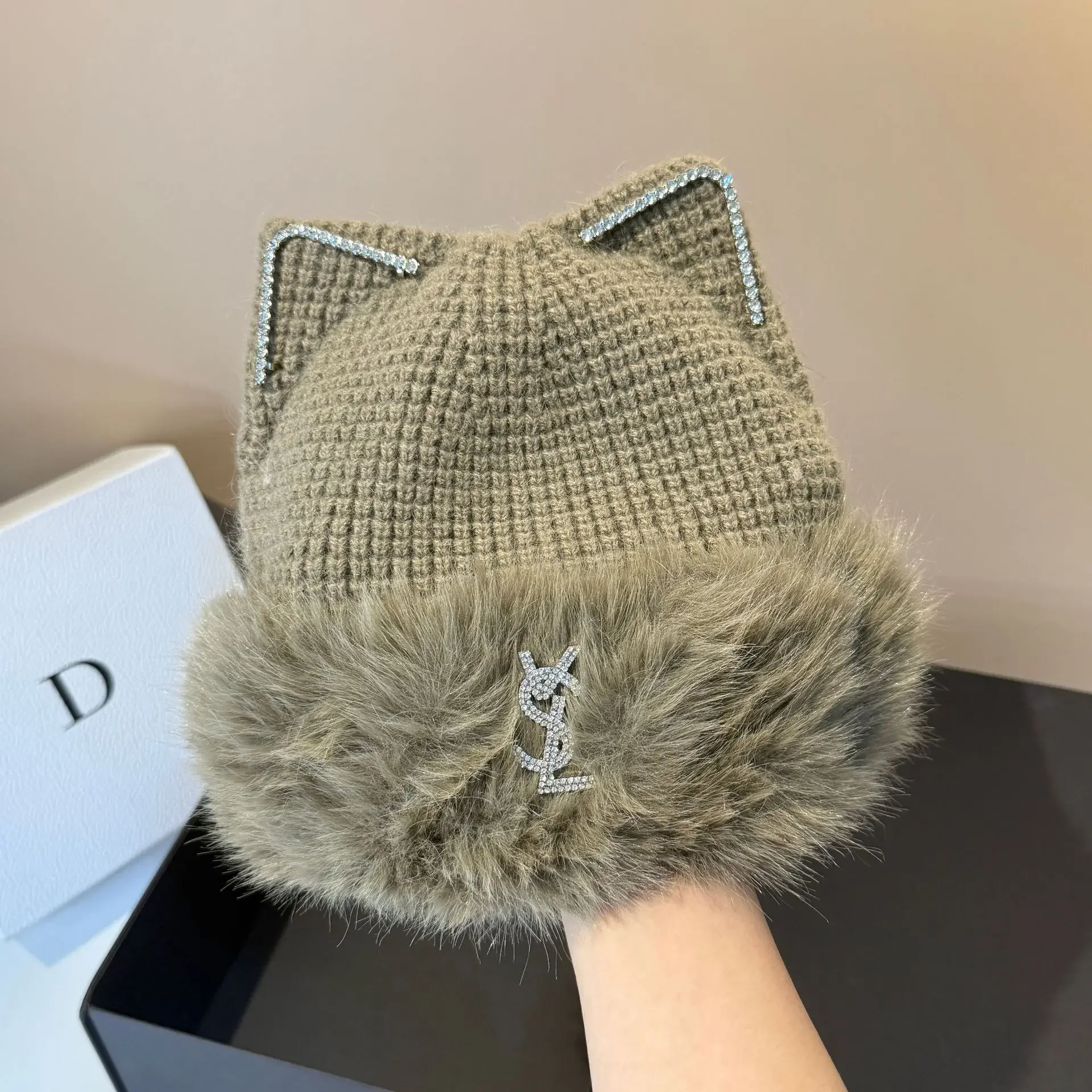 

Double Layer Knit Beanie with Cat Ears Super Warm Winter Hat for Women,Oversized Slouchy Bonnet,Korean Street Fashion Fuzzy Cap