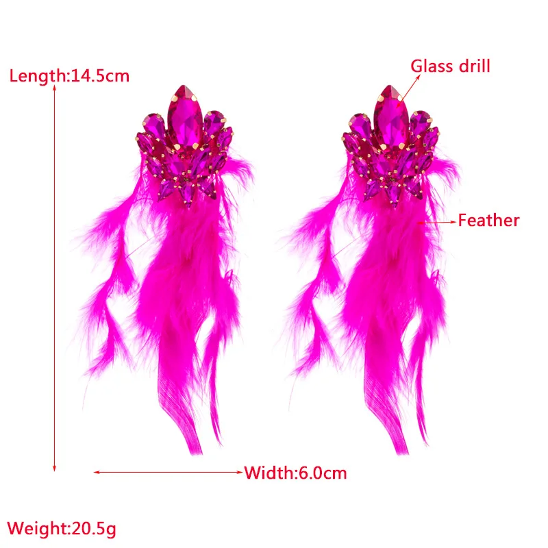 Fuchsia Earrings Purple/Black/Fuchsia Color Feather Long Tassel Dangling Creative Crystal Earrings For Women Party Jewelry