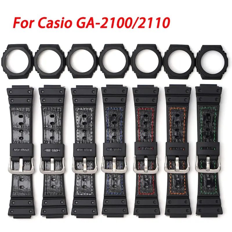 Strap + Case For Casio GA-2100/2110 Replace Watchband Silicone Leather WristBand Strap Quick Release Band Accessories With Tool