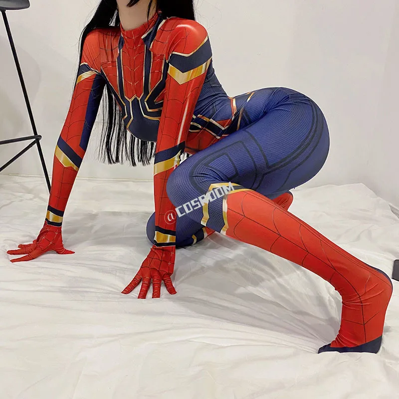 ผู้หญิง Sexy Zentai Spidergirl คอสเพลย์เครื่องแต่งกาย Superhero Zentai บอดี้สูทฮาโลวีน Carnival Party เครื่องแต่งกาย Jumpsuit ชุด