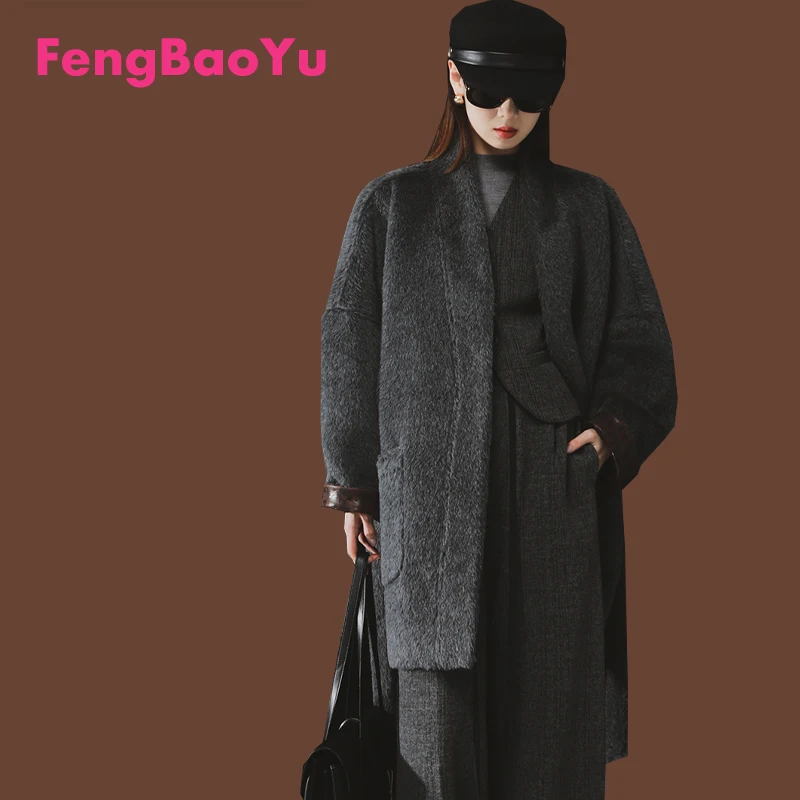 

Женское пальто из альпаки, осенне-зимнее шерстяное темпераментное благородное модное пальто, деловое повседневное уличное теплое легкое роскошное женское пальто