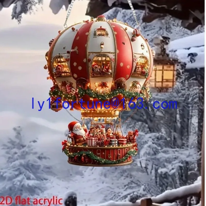 Christmas hot air balloon Santa Claus acrylic pendant, bedroom and living room wall decoration