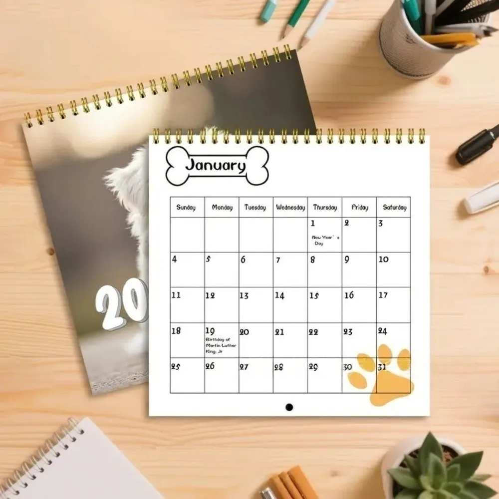 Nuovo calendario per cani in edizione 2026 Illustrazioni per cani Calendario da parete divertente Calendario da tavolo Regali di Capodanno