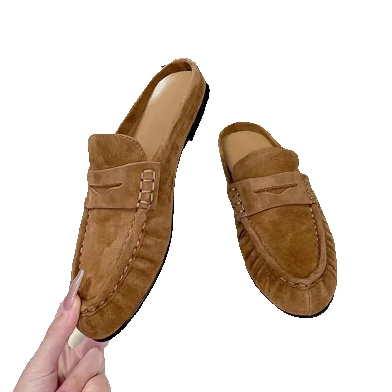 Dilalula 2026 Franse stijl dames echt lederen muilezels geplooide slip-on platte slippers casual slides plus maat 34-43 - afbeelding 2