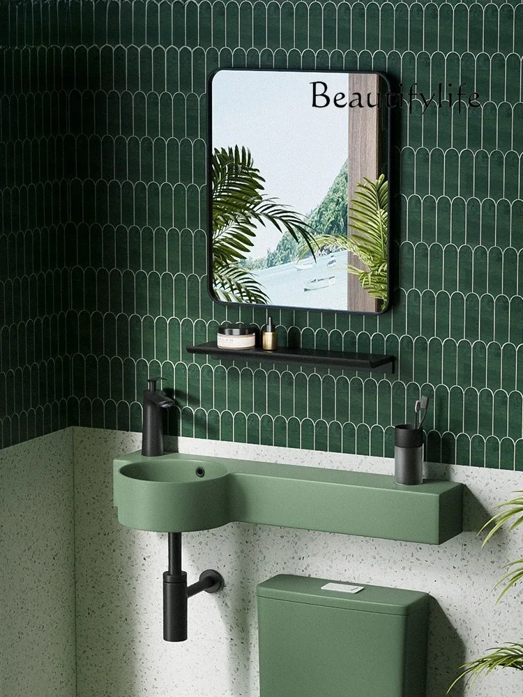

MM Personalized ceramic wall-mounted washbasin green washbasin bracket hanging balcony wall-mounted small apartment mini table