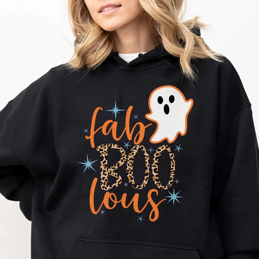 Plus Size Hoodie BOO Print Tops Y2K Long Sleeves Halloween Elements For Women and Men Sweater Punk Style Clothing High Quality