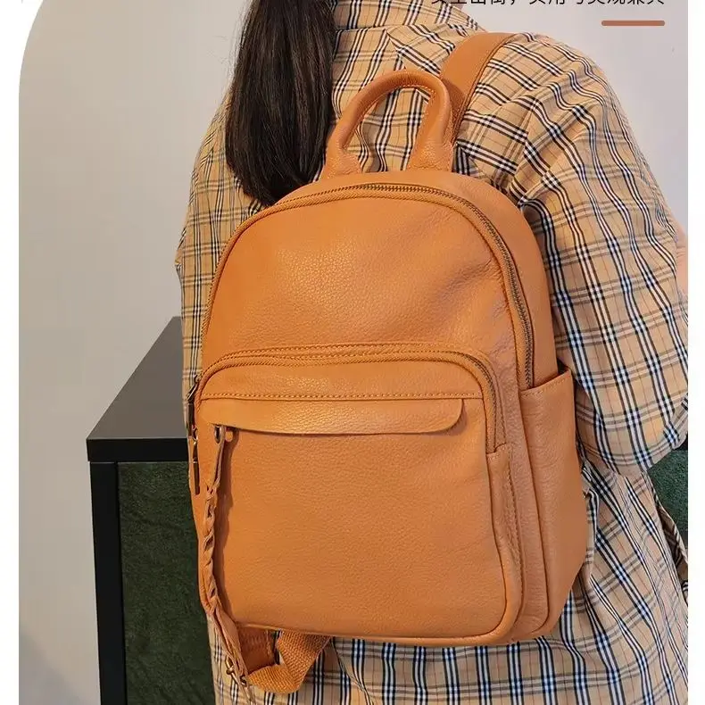 Zency Simple Retro Genuine Leather Backpack Large Capacity Rucksack Multi-pockets Knapsack for Everyday College Casual Daypacks
