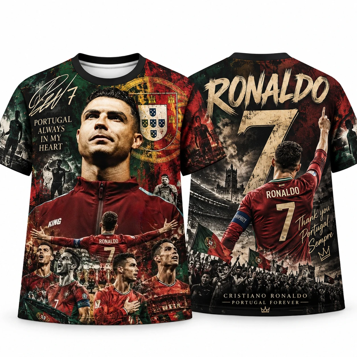 Cristiano Ronaldo Farewell Portugal T-Shirt, CR7 Number 7 Tribute All Over Print Tee, Portugal Forever Football Legend Fan Shirt