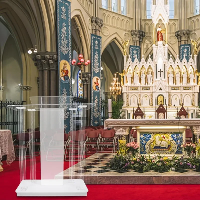 Púlpito de iglesia con ruedas, podio de Iglesia acrílico LED con rodillos y plataforma de lectura Vertical, atriles para aula