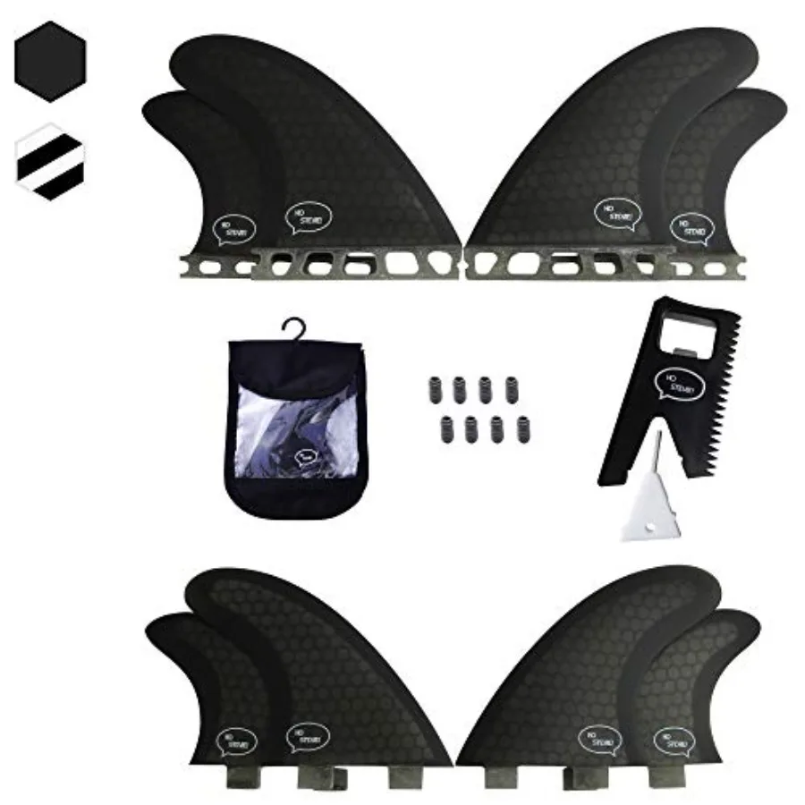 

Quad 4 Surfboard Fins - High Performance HexCore - Built for Speed and Drive - [Choose Base] with Fin Key, Screws, Wax Comb and