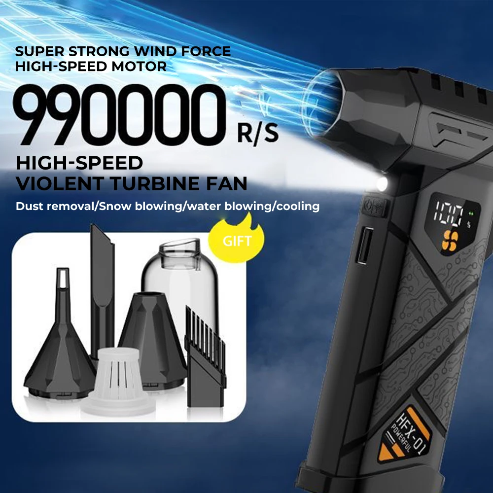Turbo Air Blower 99WRPM Spolverino ad aria compressa Regolazione della velocità di 100 marce Soffio e aspirazione Potente ventola violenta con illuminazione a LED