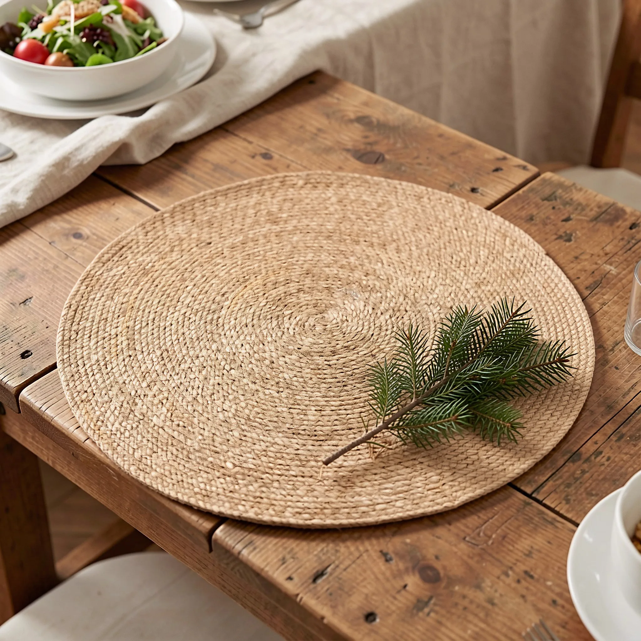 4Pcs Round Jute Placemats Brown Natural Rustic Woven Non Slip Dining Table Mats Protective Trivet Boho Farmhouse Decor