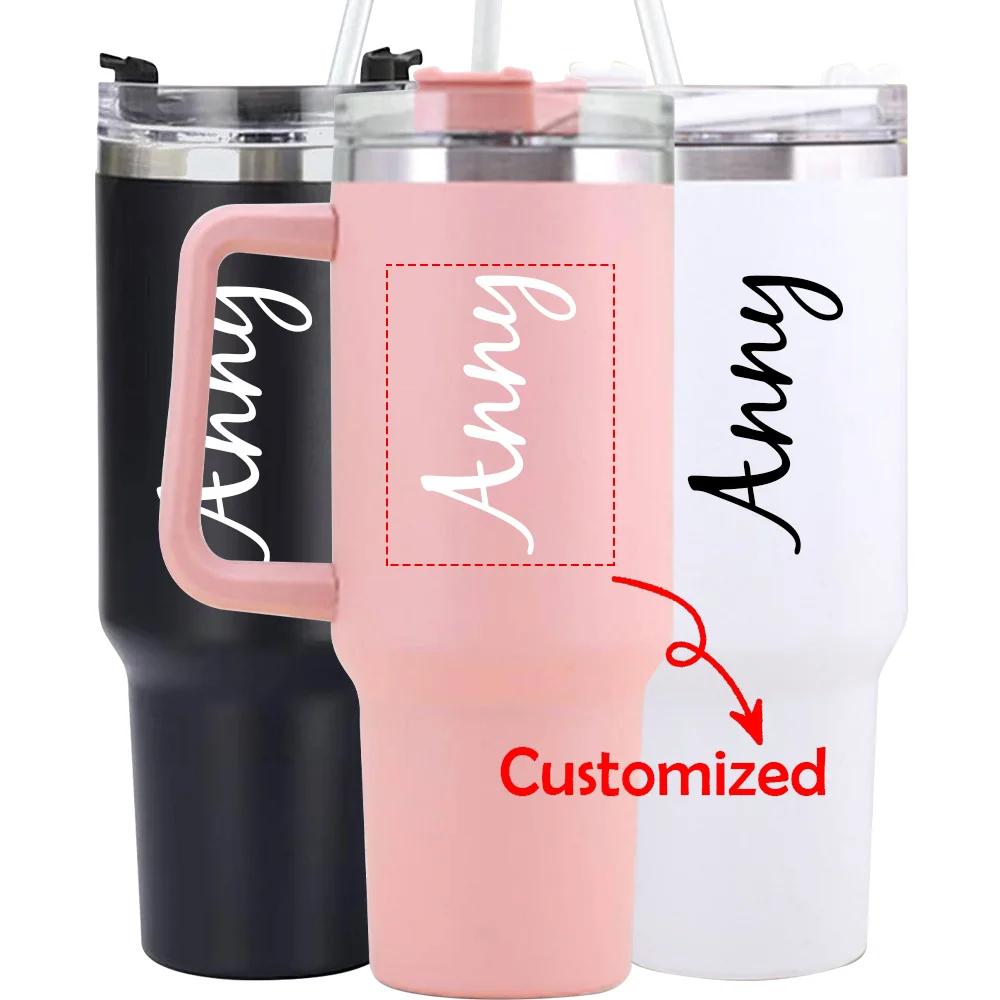 Botella portátil con aislamiento frío y caliente con imagen personalizada de 40oz, vaso de acero inoxidable, tazas de café, tazas de agua de viaje de gran capacidad