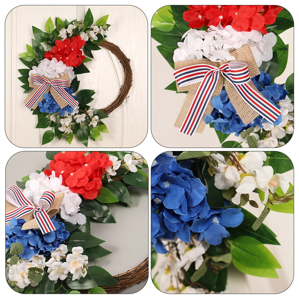 

1pc Artificial Flower Patriotic Independence Day Decor 4Th Of July Wreath Front Door Hanging Decoration American Flag Theme