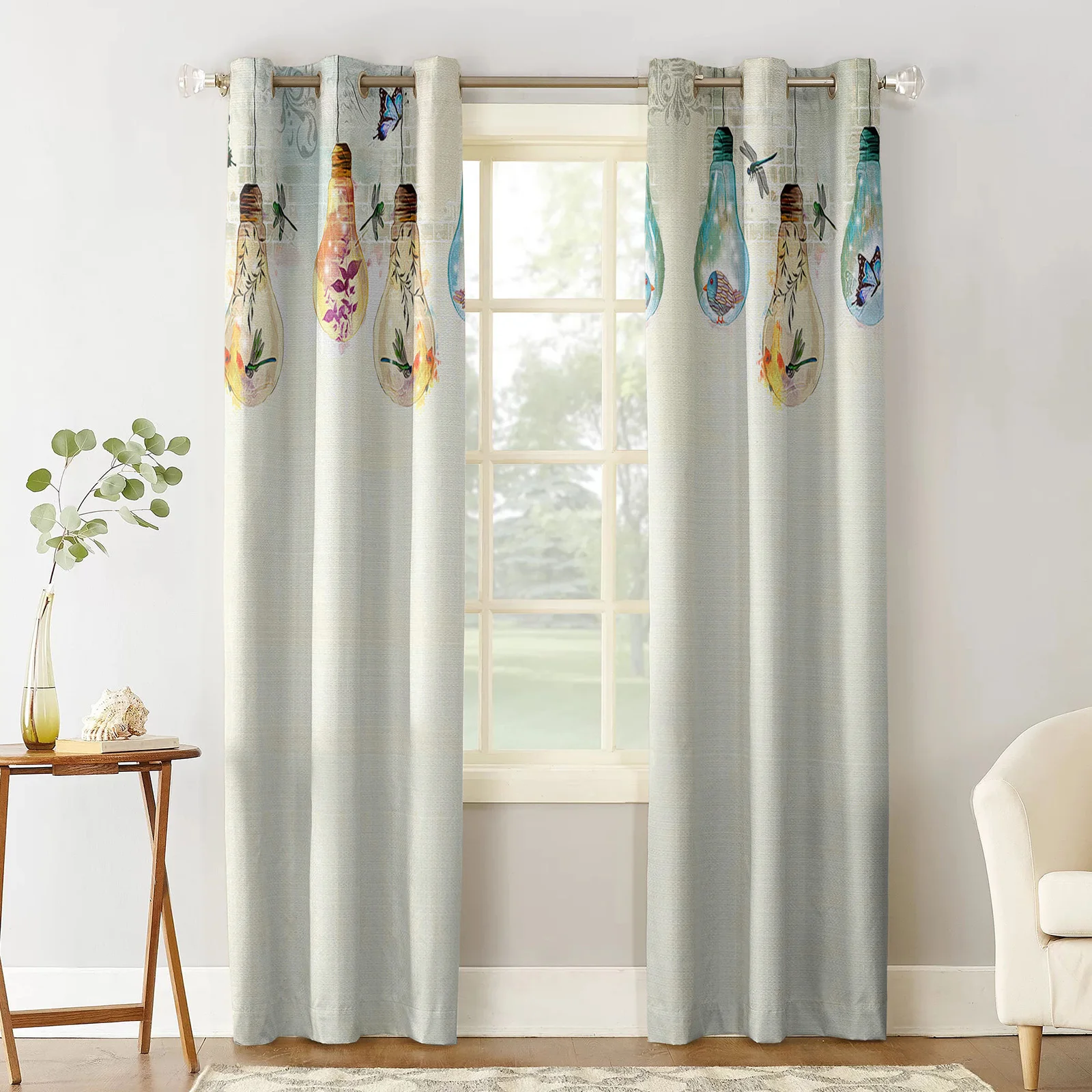 Light Bulb Butterfly Flower Birds Curtains for Living Room Kids Bedroom Window Curtain Balcony Hall Custom Drape Long Cortinas