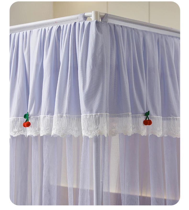 New Design Palace Quadrate Mosquito Net for Girls Pole Piercing Bed Curtain Tent Bed Room Decoration with Bracket