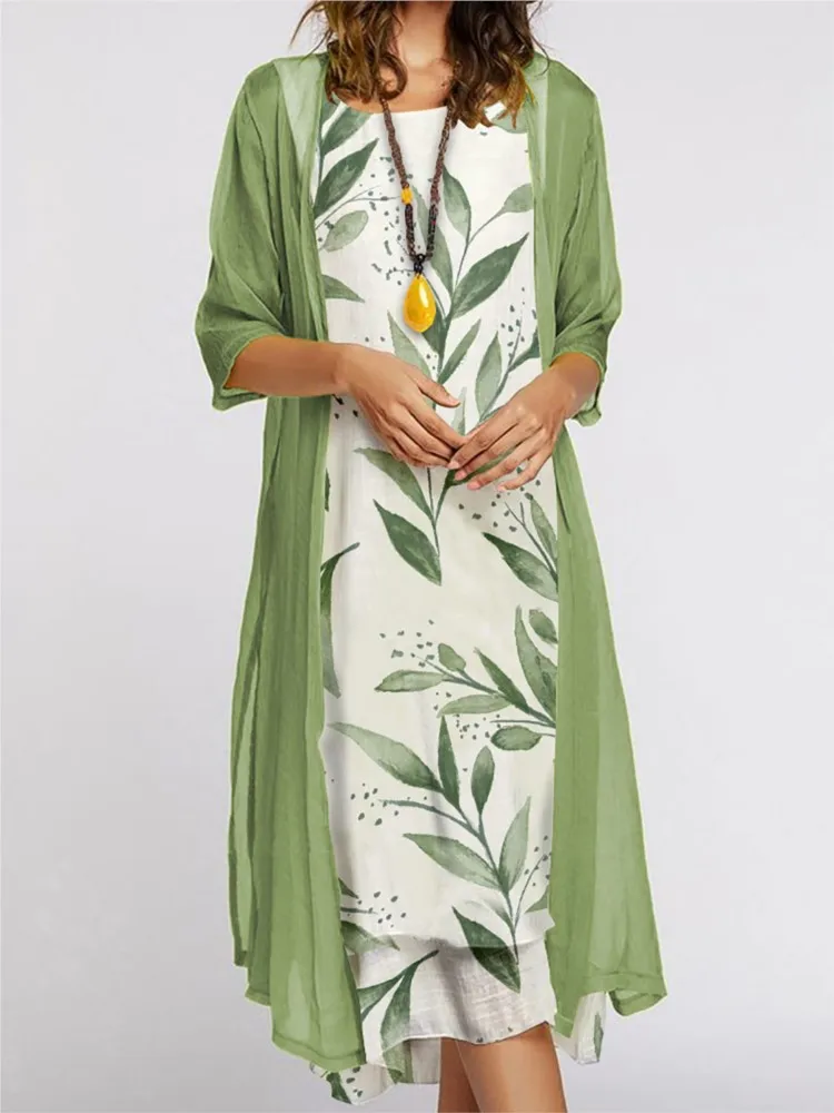 

Summer New Fashion Women's Long Dress Spring Two-Piece Set Floral Print Round Neck Dress Floral Patterned Ladies' Clothing