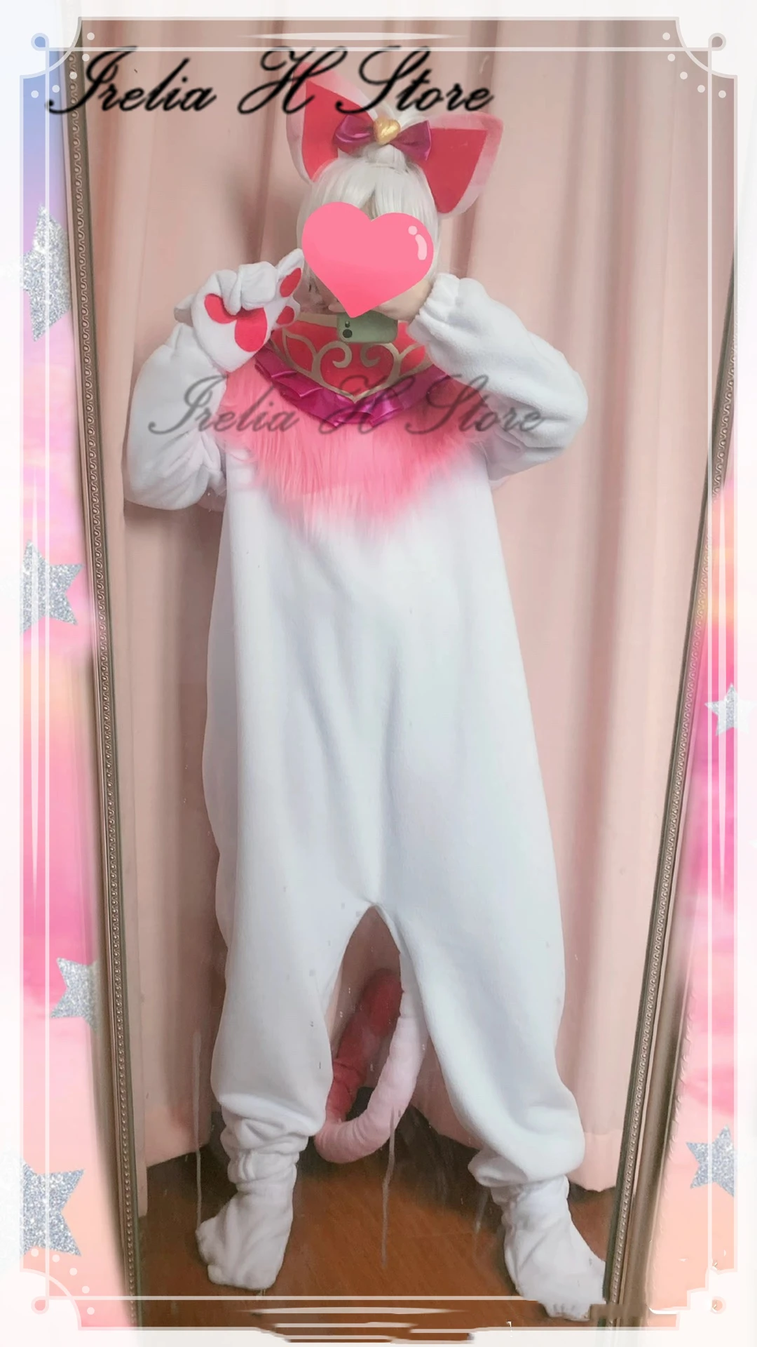 Irelia H Store LOL Cosplays Valentine\'s Day Yuumi the Magical Cat Cosplay Costume Jumpsuit Pajamas sleep wear Custom size/made