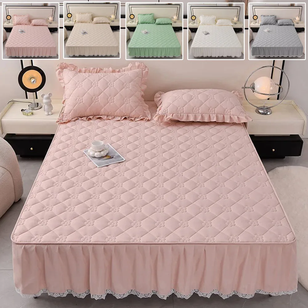 

2024 New Solid Color Waterproofing Fitted Bed Skirt 90/120/150/180/200cm Full/Queen Size Lightweight Breathable Machine Washable