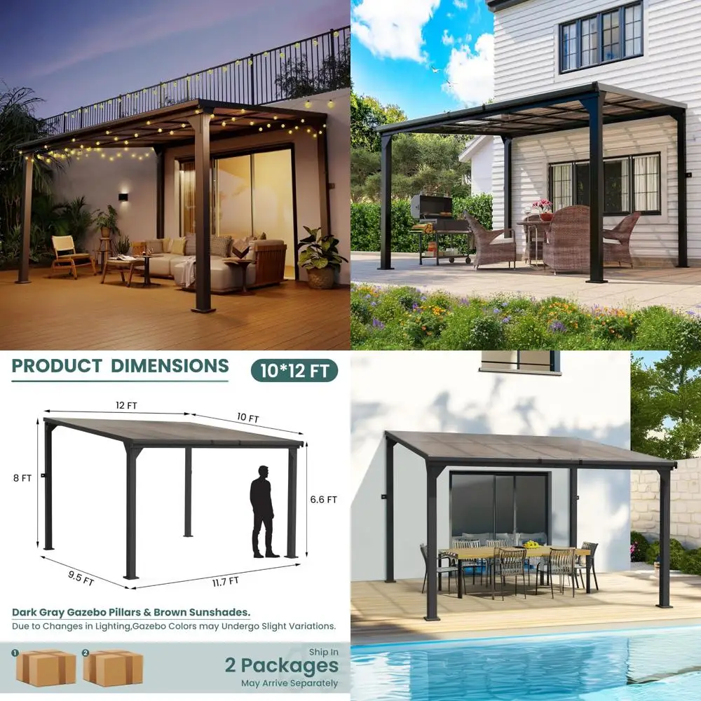 

Aluminum Frame Outdoor Pergola with Wall Mount, 10x12FT, Thickened 4x4 Pillars, and Enlarged Base