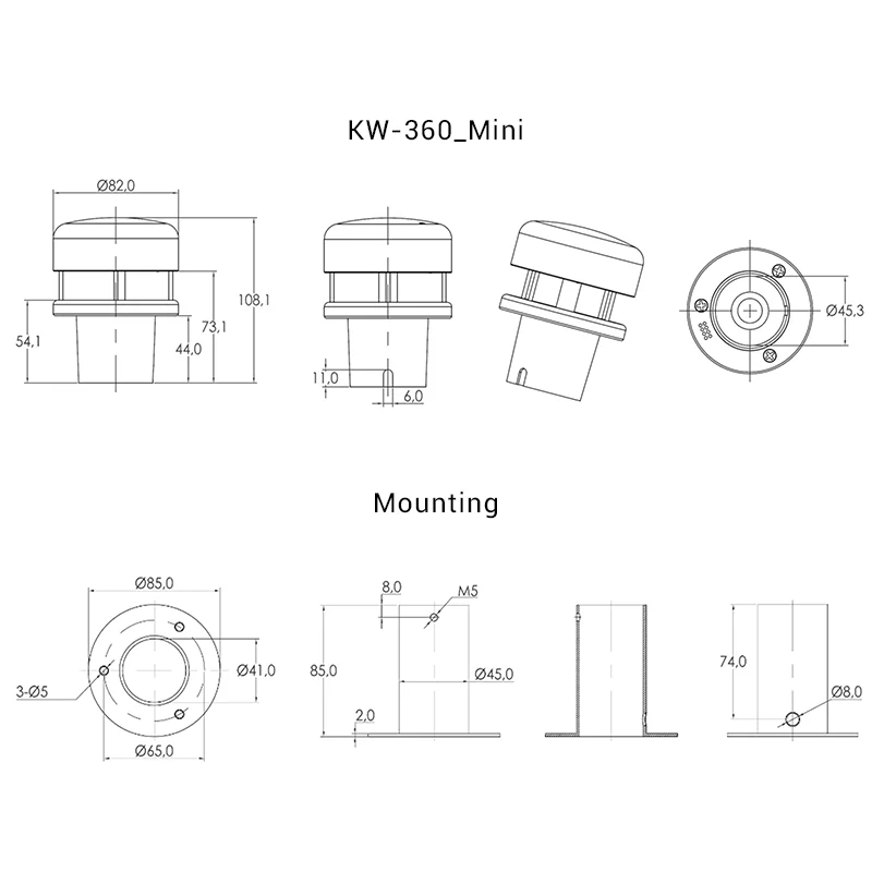 ONWA KW-360 Mini Ultrasonic Anemometer Provide Wind speed and direction, air temperature, air pressure in digital format