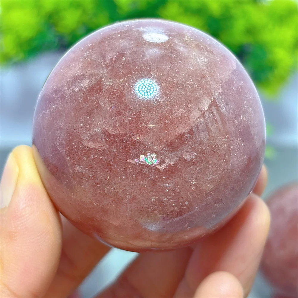 Strawberry Amethyst Sphere Natural Crystal Lucky Quartz Stone Garden Reiki Gifts Healing Energy Love Home Decoritem Room Decor