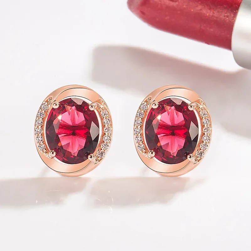 Pendiente de piedras preciosas de rubí de Color oro rosa sólido de 14K para Mujer Aros Mujer Oreja joyería de plata 925 joyería de rubí Orecchini Girls
