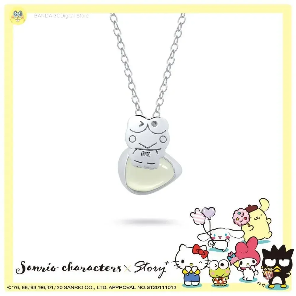 Sanrio Jewelry Fantasy Paradise Keroppi Leaf Gemstone 925 Sterling Silver Necklace Kawaii Sanrio Accessories Girl\'s Gifts