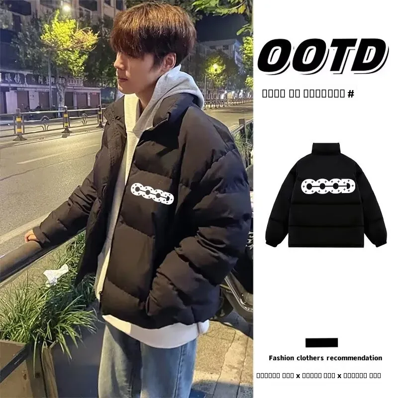 العصرية رسالة جيدة حجر الراين المطبوعة الوقوف الياقة أسفل Jaet فضفاض الأزواج ملابس خارجية للرجال والنساء الشتاء كسول Sle