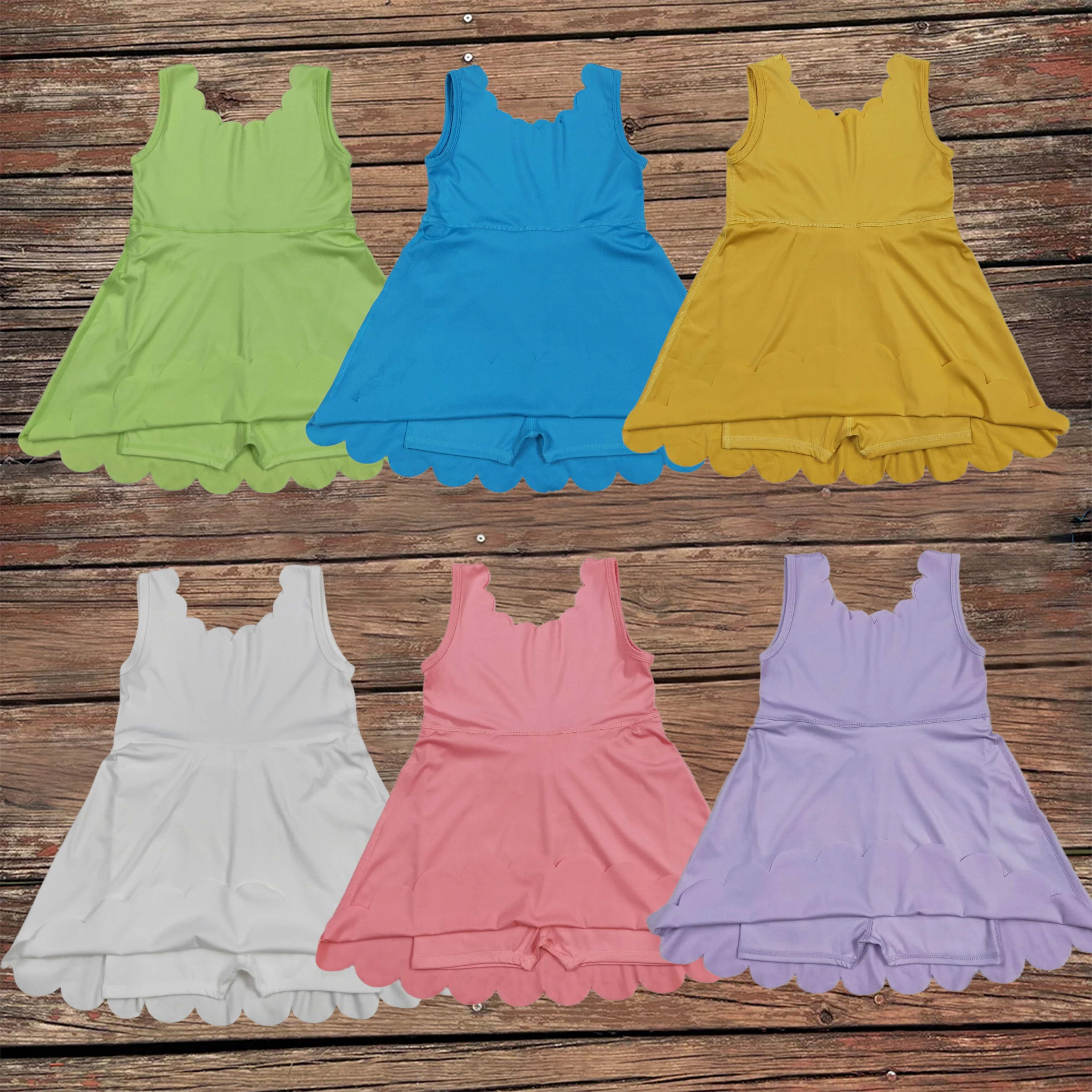 

Boutique Baby Girls Athletic Dress Knit Knee Length Yoga Active Wear Summer Cute Dance Solid Color Fashion Kids Sibling Clothing