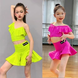 Fashion Child Professional Dancing Clothes For Girls Latin Dance Competition Costumes Kids Chacha Training Dresses SL10746