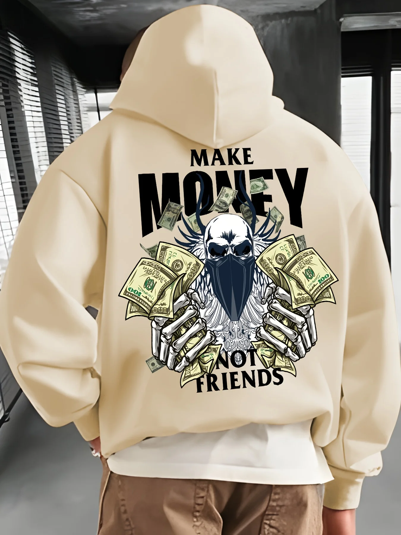 

Autumn and winter must-have Commuting Fashion Men's Hooded Sweatshirt Make MONEY NOT FRIENDS Printed Hooded Sweatshirt Versatile