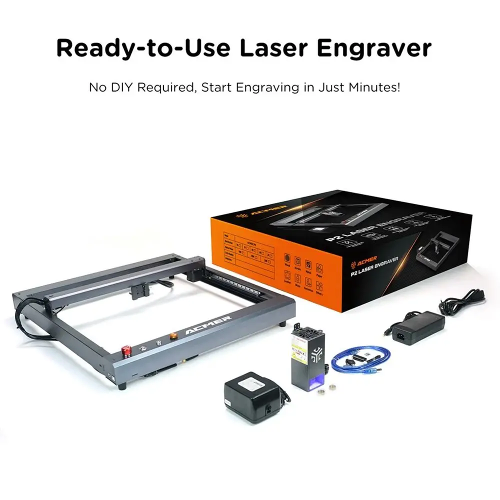 ACMER P2 33W Laser Engraver Cutter Engraving at 24000mm/min Cut 25mm Acrylic iOS Android App Control DIY Machine No Installation