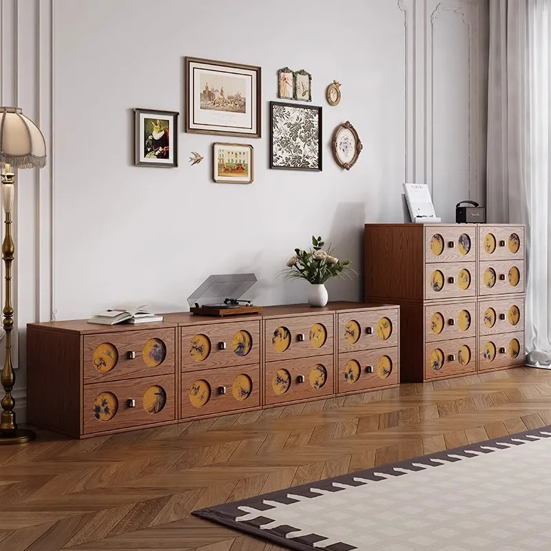 Solid wood fragrant cloud yarn barrel cabinet, modular combination TV cabinet, living room dining room side cabinet, bedroom bed