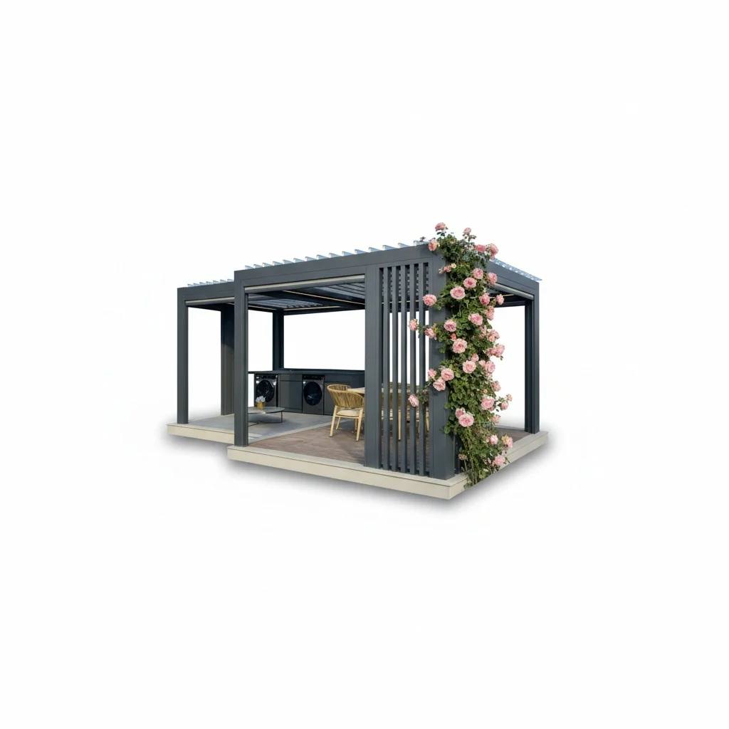 Motorized Louvered Pergola, Heavy Duty Aluminum Outdoor Gazebo with All Weather Sun Shade Roof System,  Patio Garden Canopy