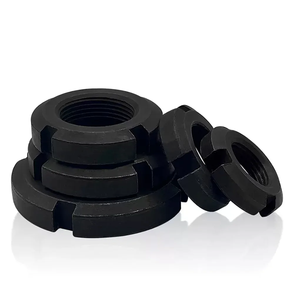 1-5pcs M10 To M60 Slotted Tight Groove Black Anti-Loosening Locknuts GB812 Four Slot Round Nut Carbon Steel Non-Return Lock Nuts