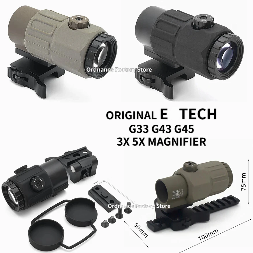 Tactical E*te*h G33 G43 G45 Sight Fixed 3X 5X Magnifier Scope With Switch to Side Quick Detachable QD Mount For Airsoft Hunting