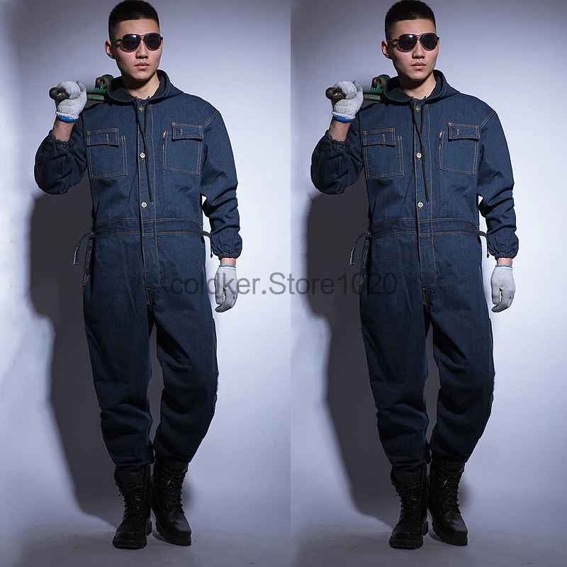 

5xl Men's Denim Overalls Zipper Pocket Jumpsuit Unisex Fashion Electric Welding Suit Labor Insurance Clothes One-Piece Workwear