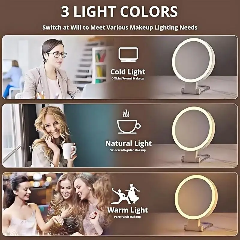 Portable Rechargeable Makeup Mirror with Lighting 1X/10X Magnifying Mirror Foldable Double-Sided Desktop LED Makeup Mirror view 4