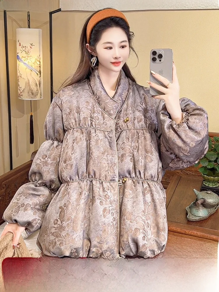 

Новая женская пуховая куртка в китайском стиле, изготовленная по древнему методу, с растительной окраской, с гусиным пухом, с цветочным принтом, с высокой талией, теплая, утепленная.