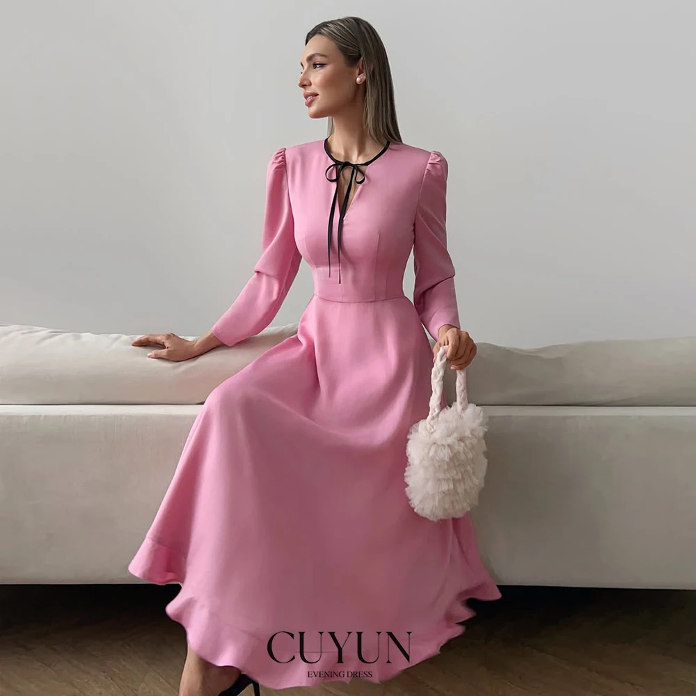 

CUYUN Summer Women Dresses O-Neck Long Sleeves Ruffled Women Party Dresses Customized Elegant Maxi Dresses