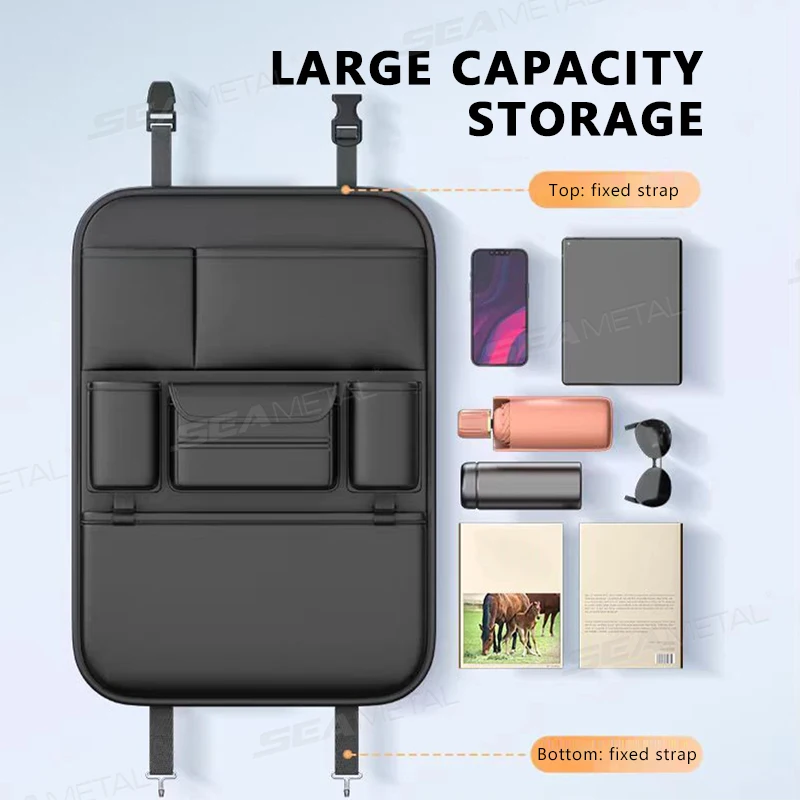 All in one Car Seat Back Storage Bag Upgraded 5-Pocket Auto Organizer Hanging Bag with Tissue Cup Holder Anti Kick Pad